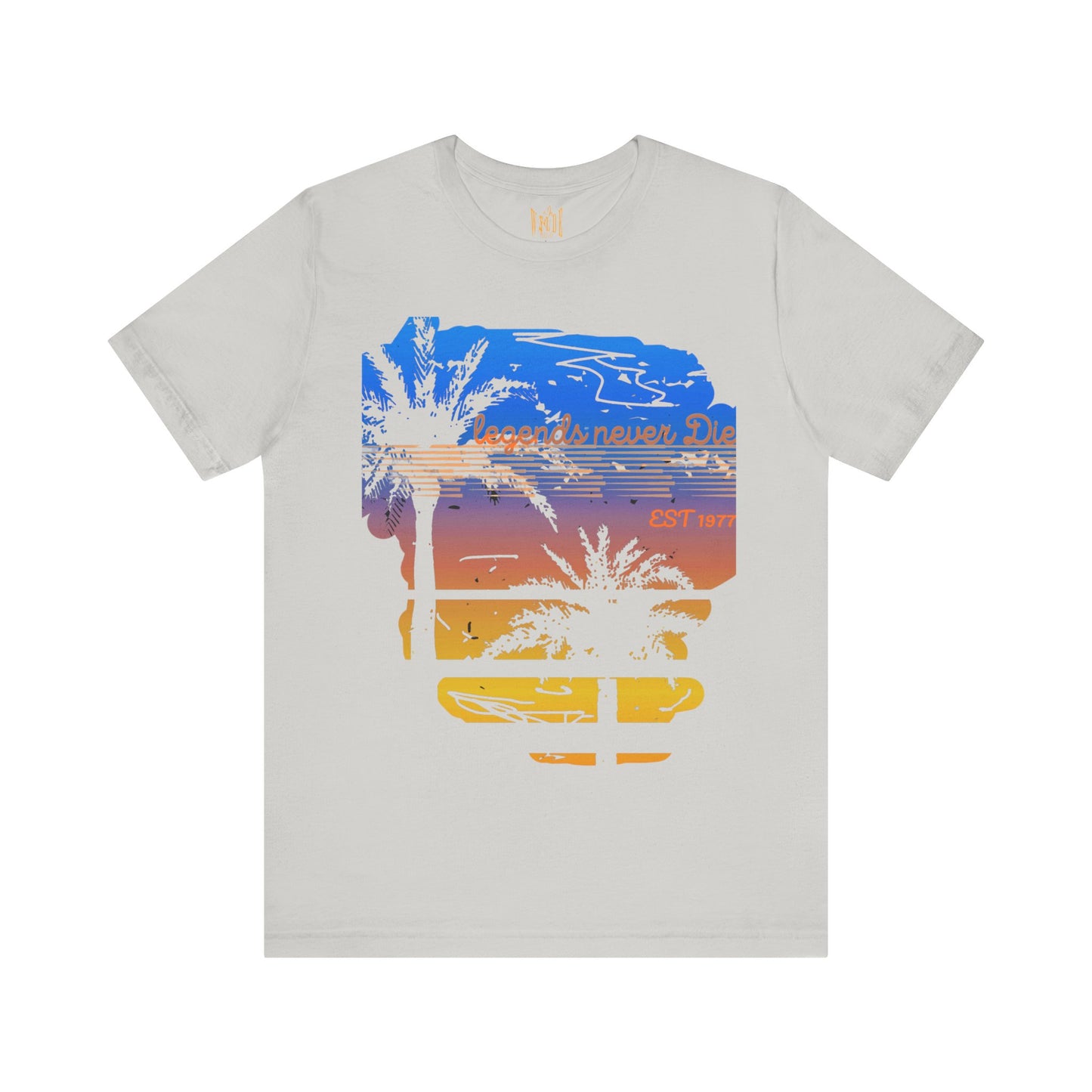 "Legends Never Die Retro Palm Tee – Sunset Vibes, EST 1977"