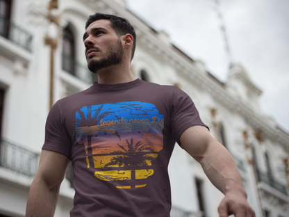 "Legends Never Die Retro Palm Tee – Sunset Vibes, EST 1977"